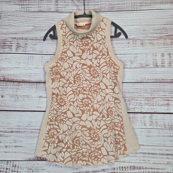 Anthropologie Meadow Rue Sleeveless Rose Turtleneck Top M Lightweight Stretchy - Picture 2 of 14